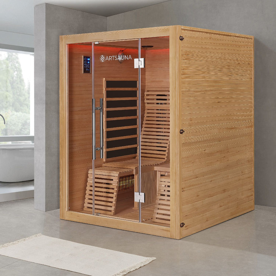 Artsauna Infrarotkabine Helsinki 150, 150 x 150 x 190 cm, Hemlocktanne, für 3 Personen, Vollspektrumstrahler und Flächenstrahler, 2.505 W