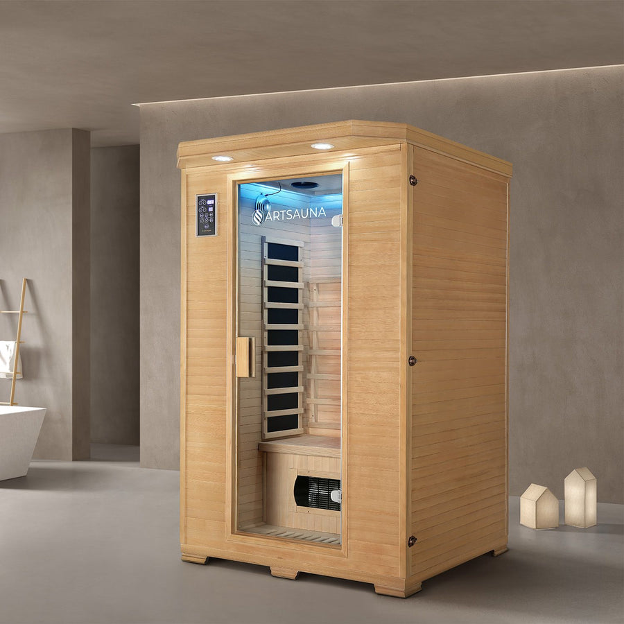 Artsauna Infrarotkabine Oslo, 120 x 100 x 190 cm, Hemlocktanne, für 2 Personen, Triplex-Heizsystem, 1.850 W